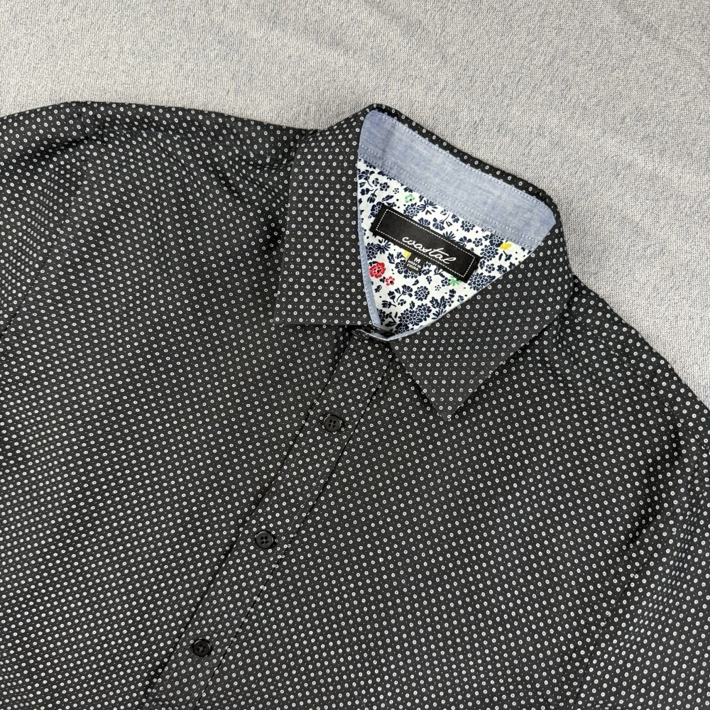 Coastal Casual Button Up Shirt Men's Medium Black White Polka Dots Pattern S/S